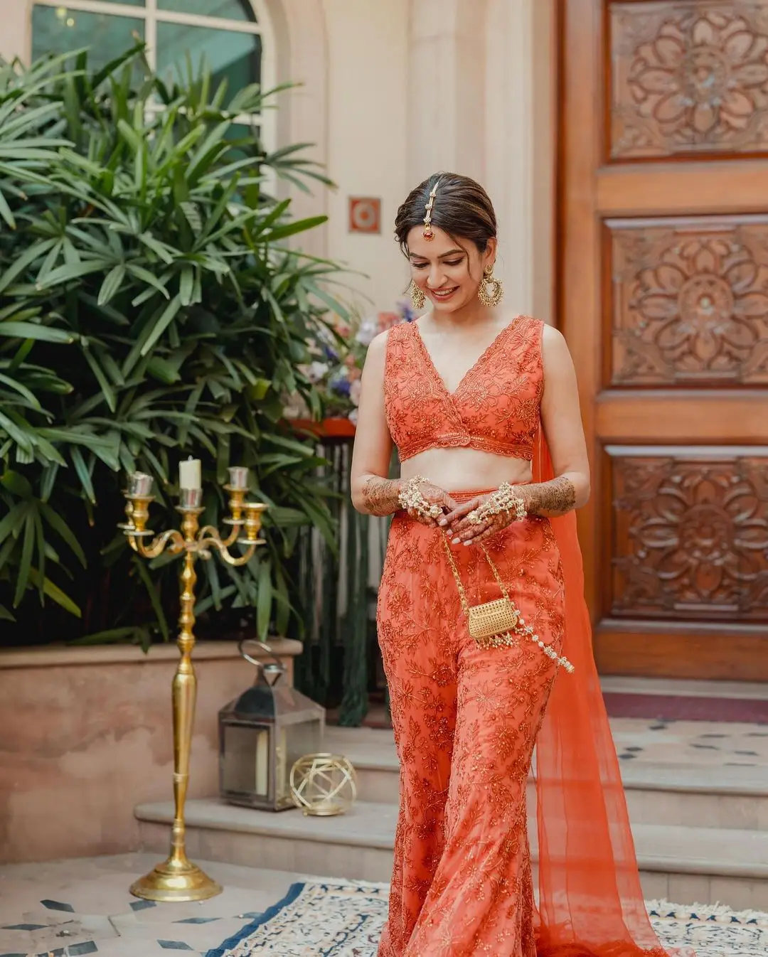 KRITI KHARBANDA IMAGES IN TRADITIONAL ORANGE LEHENGA CHOLI 4